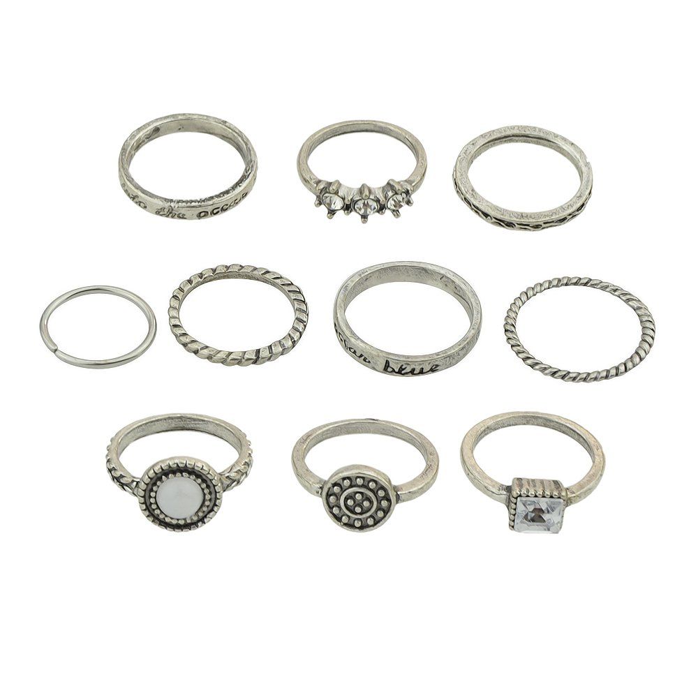 

10 Pcs Antique Gold Silver Color with Rhinestone Stone Rings