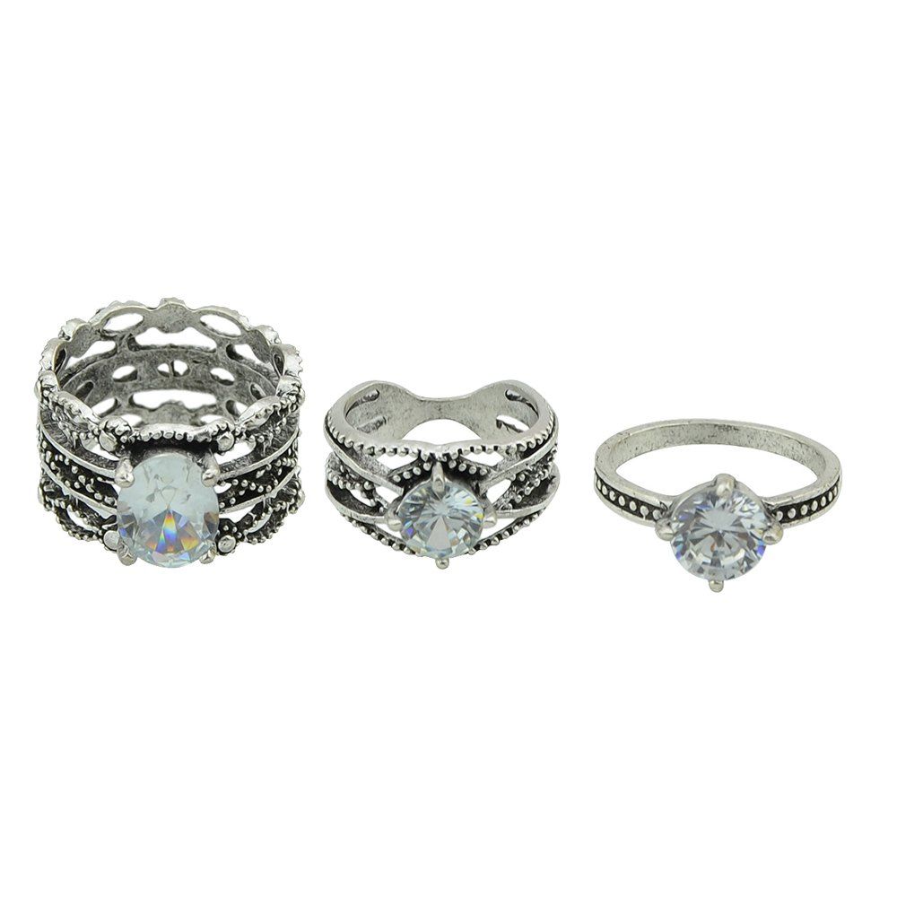 

3 Pcs Antique Silver Color with Rhinestone Rings