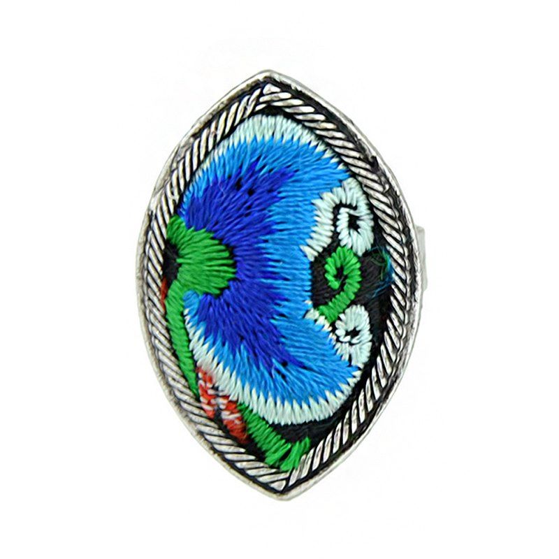 

Handmade Flower Pattern Colorful Embroidery Geometric Rings, Multi-a