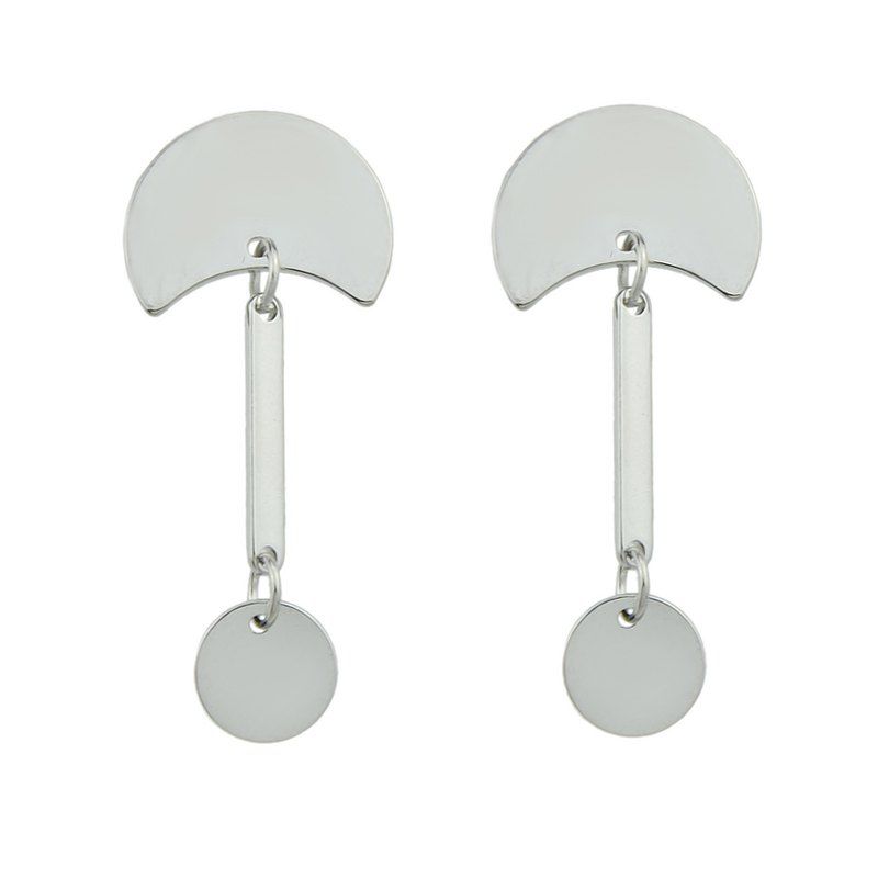 

Round Sector Geometric Drop Earrings, Silver