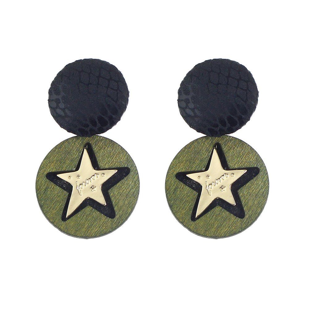 

Wood Round Geometric Gold-color Star Earrings, Camouflage green