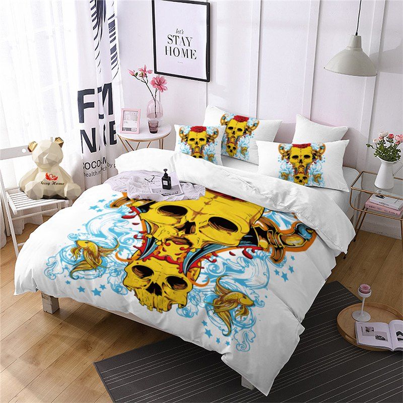 

AS107-A Rose Fear Personality Decorative Pattern Bedding Set, White