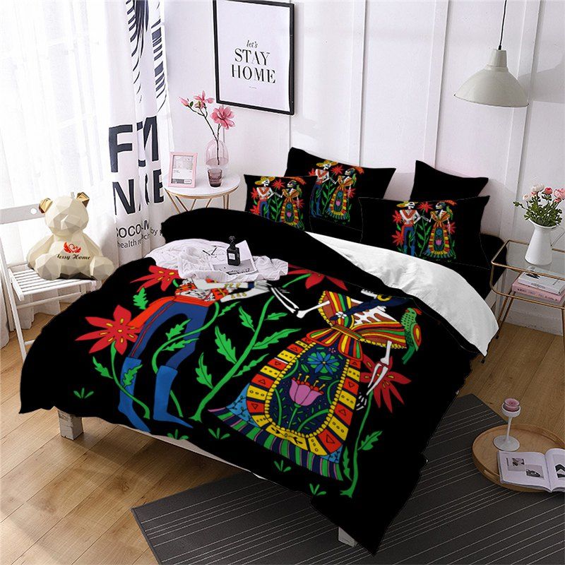 

AS114-B Indian Style Men's and Women's Skeleton Pattern Personality Bedding Set, Black