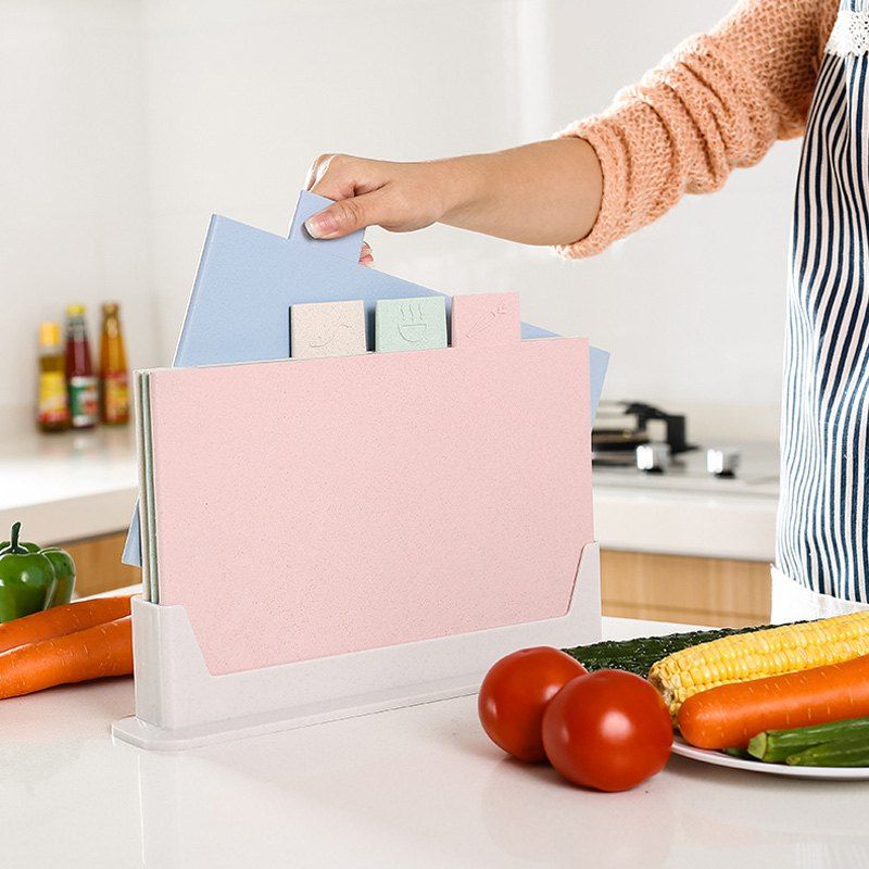 

4 PCS of Wheat Fiber Cutting Chopping Board, Multi-a