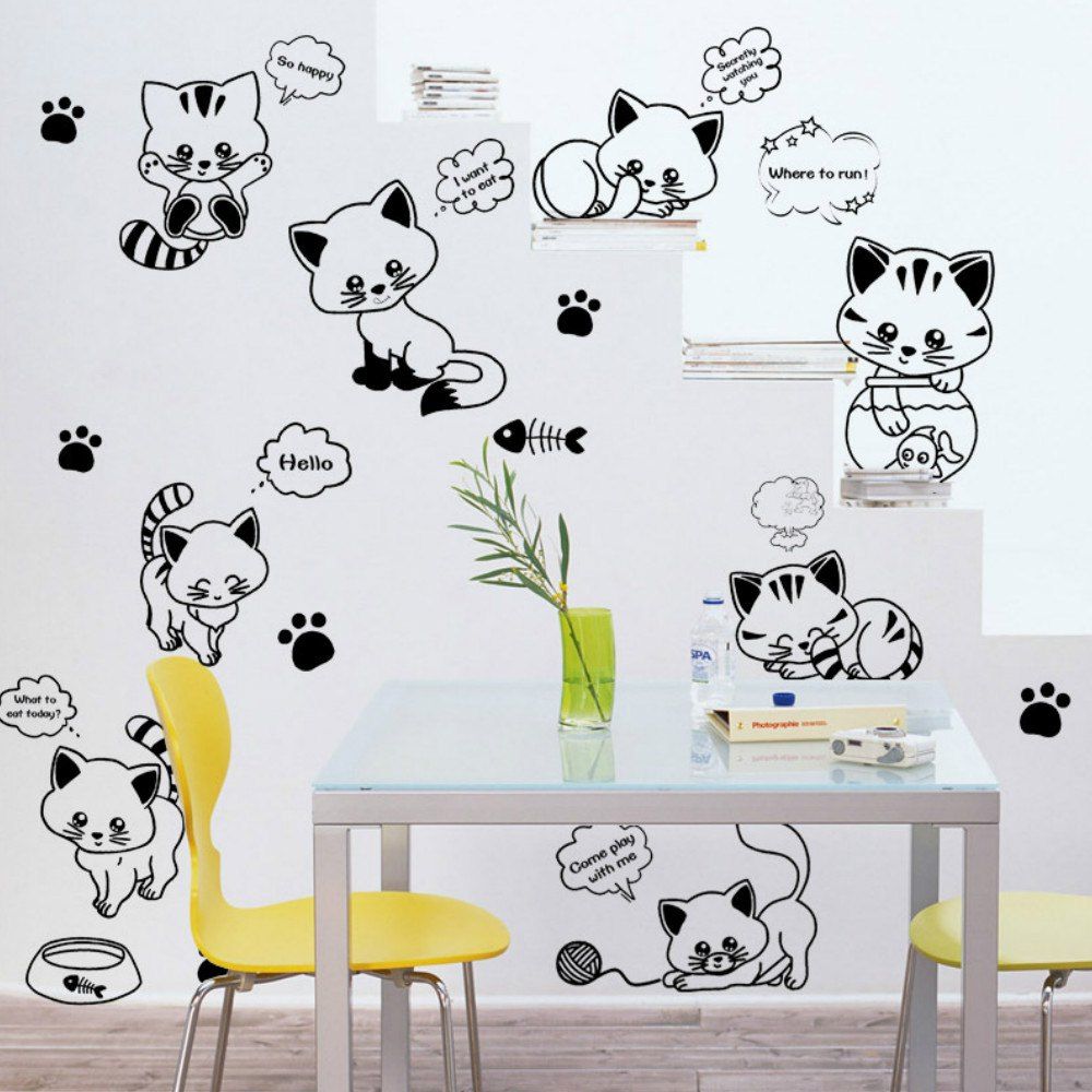 

Lovely Diy Home Decoration Cartoon Animals Wall Decal, Black