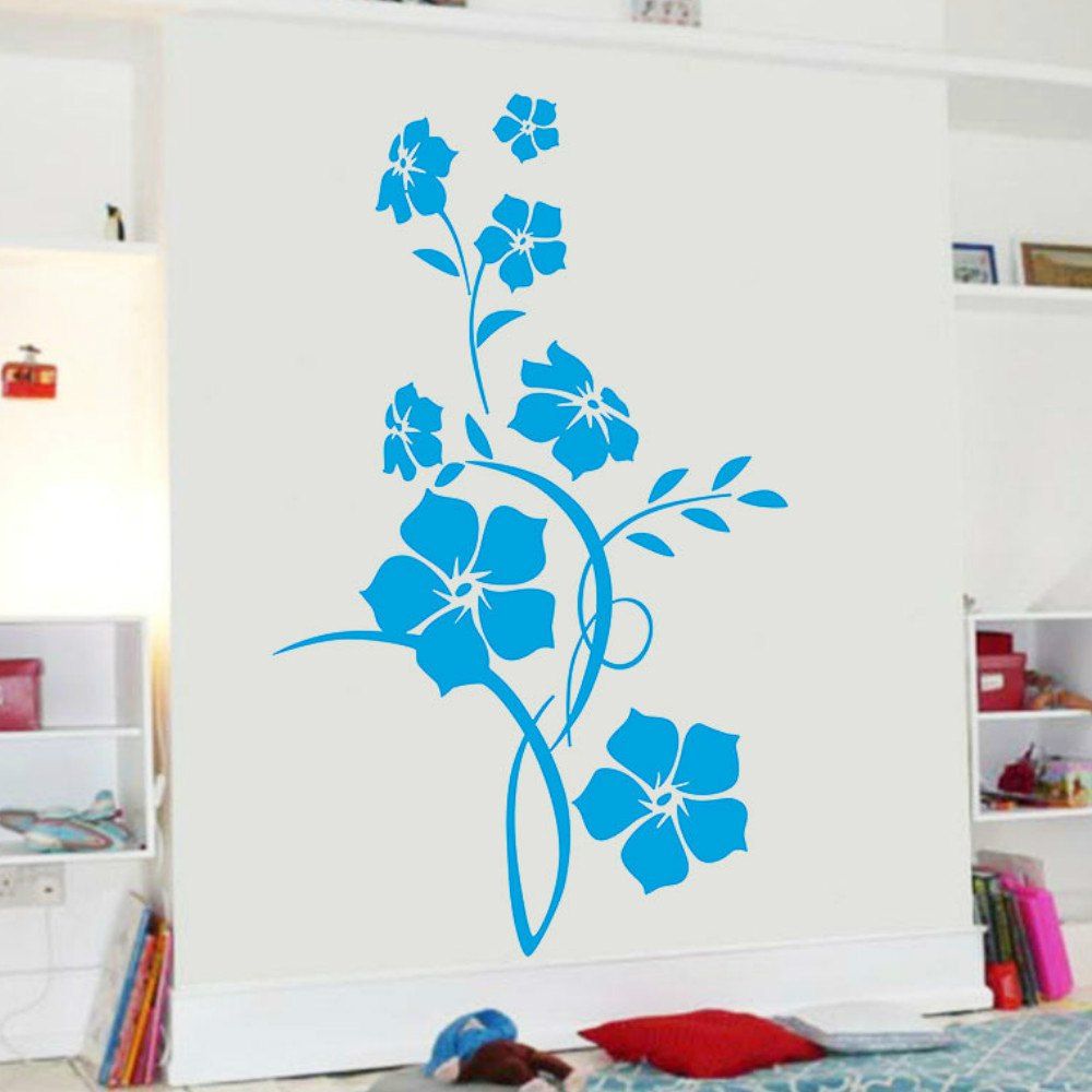 

Flower Wall Sticker Tree Art Decal Mural for Living Room Bedroom Home Decor, Sky blue