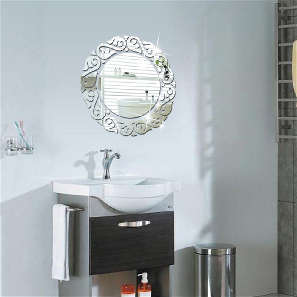 

Acrylic Round Mirror Wall Sticker Bathroom Decoration, Silver