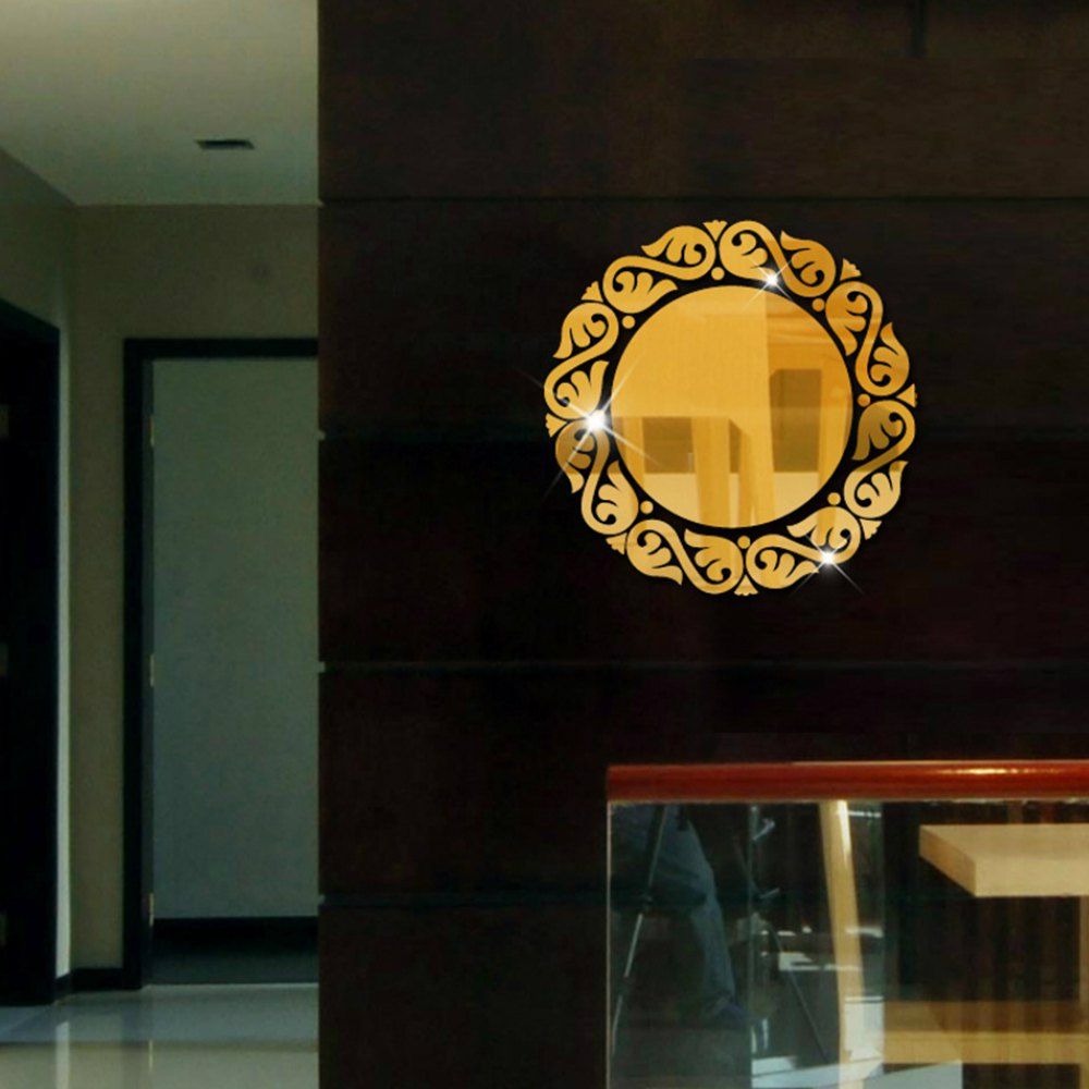 

Acrylic Round Mirror Wall Sticker Bathroom Decoration, Gold