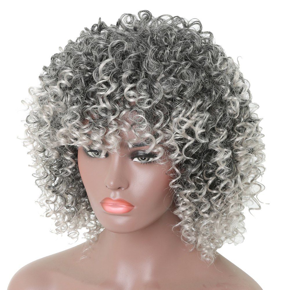 

Women Silver Gray Afro Curly Style Short Hair Synthetic Wig for Party 5 Colors, Platinum