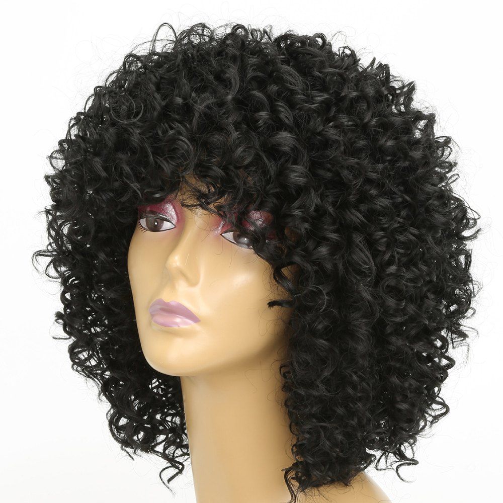 

Women Silver Gray Afro Curly Style Short Hair Synthetic Wig for Party 5 Colors, Black