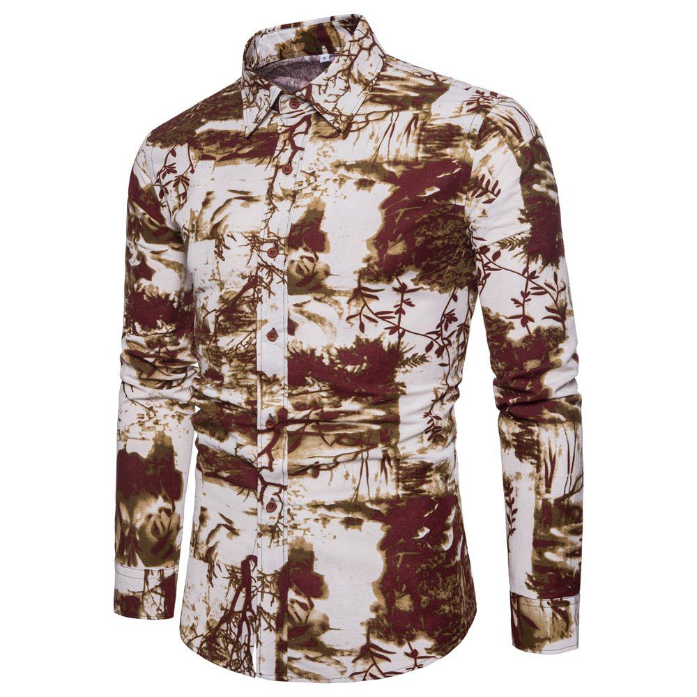 

Men's Print Slim Fashion Party Collar Floral Long Sleeve T-shirt, Multi-d