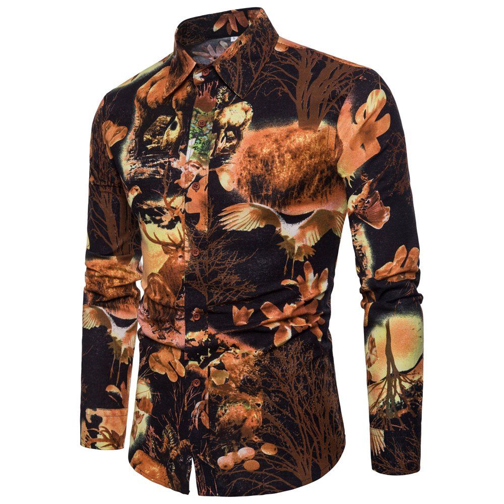 

Men's Print Slim Fashion Party Collar Floral Long Sleeve T-shirt, Multi-f