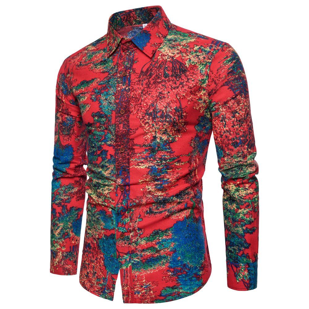 

Men's Print Slim Fashion Party Collar Floral Long Sleeve T-shirt, Multi-g