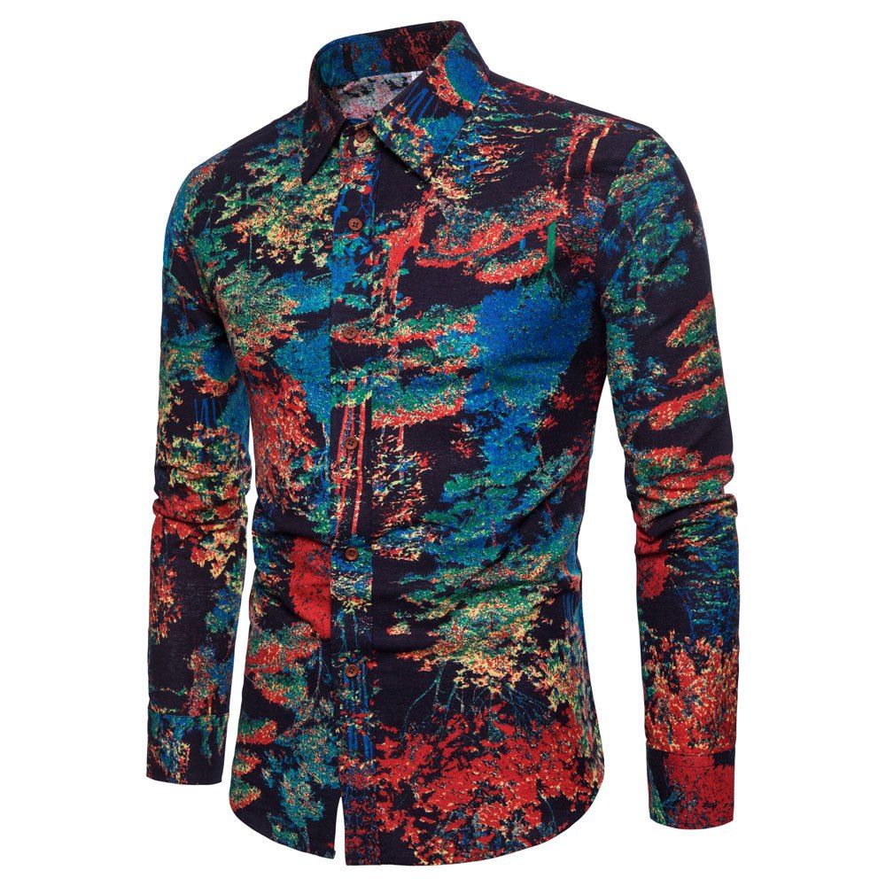 

Men's Print Slim Fashion Party Collar Floral Long Sleeve T-shirt, Multi-h