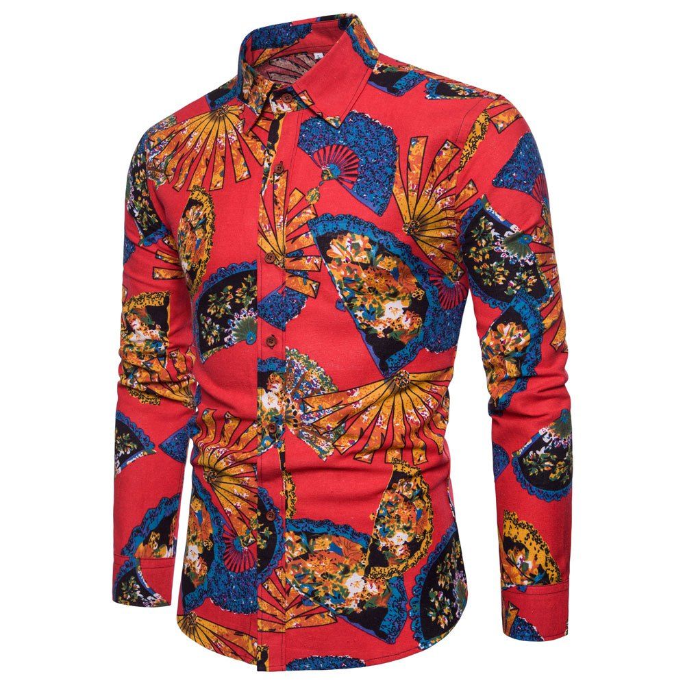 

Men's Print Slim Fashion Party Collar Floral Long Sleeve T-shirt, Multi-i