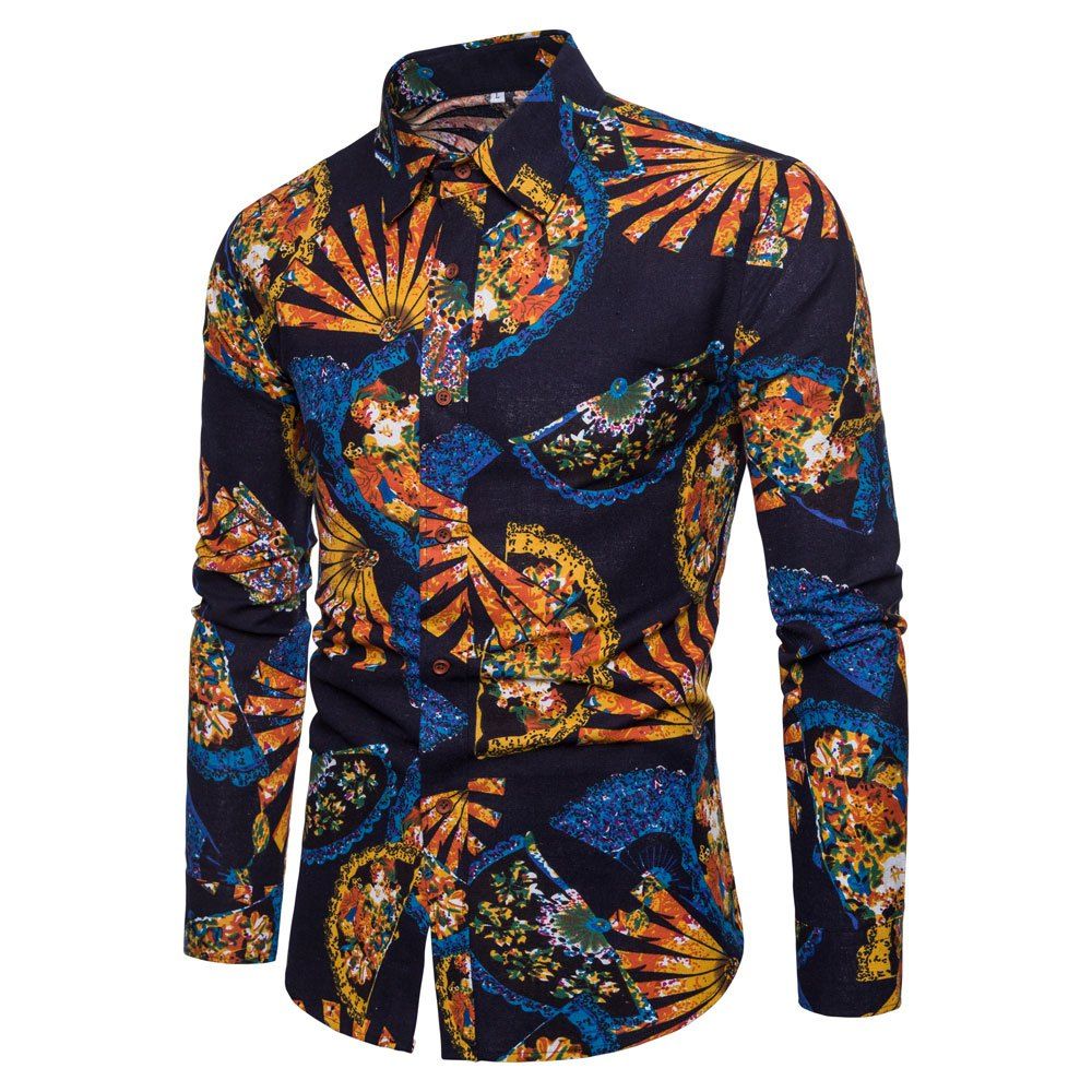 [41% OFF] 2021 Men's Print Slim Fashion Party Collar Floral Long Sleeve ...