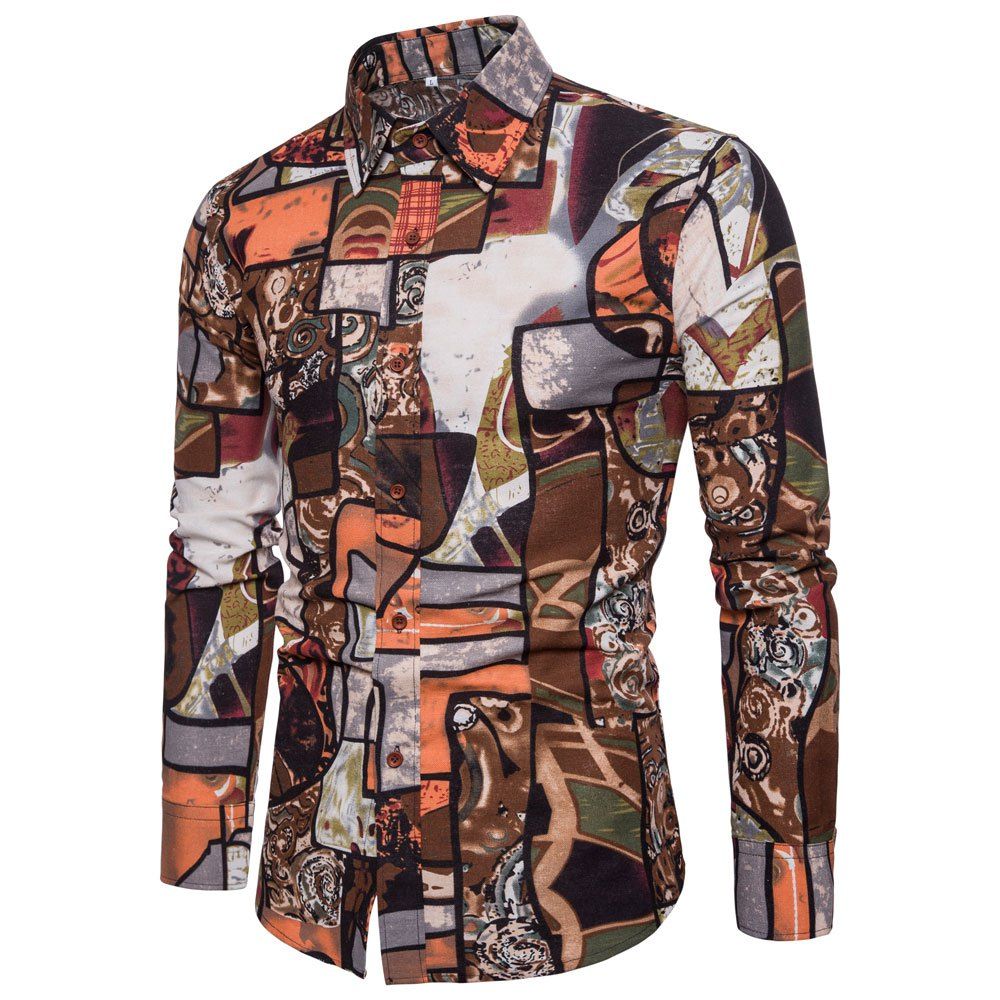 

Men's Print Slim Fashion Party Collar Floral Long Sleeve T-shirt, Multi-m
