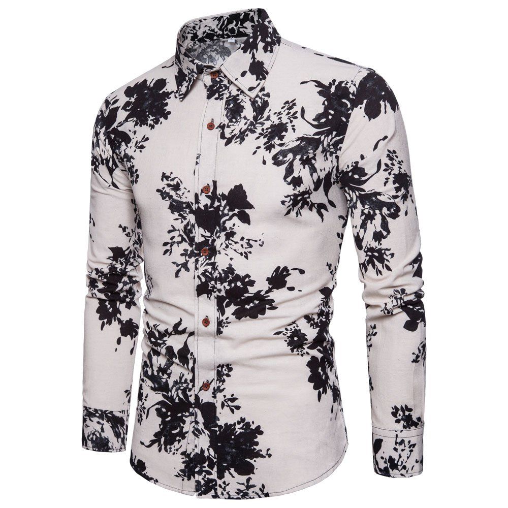 

Men's Print Slim Fashion Party Collar Floral Long Sleeve T-shirt, Multi-o