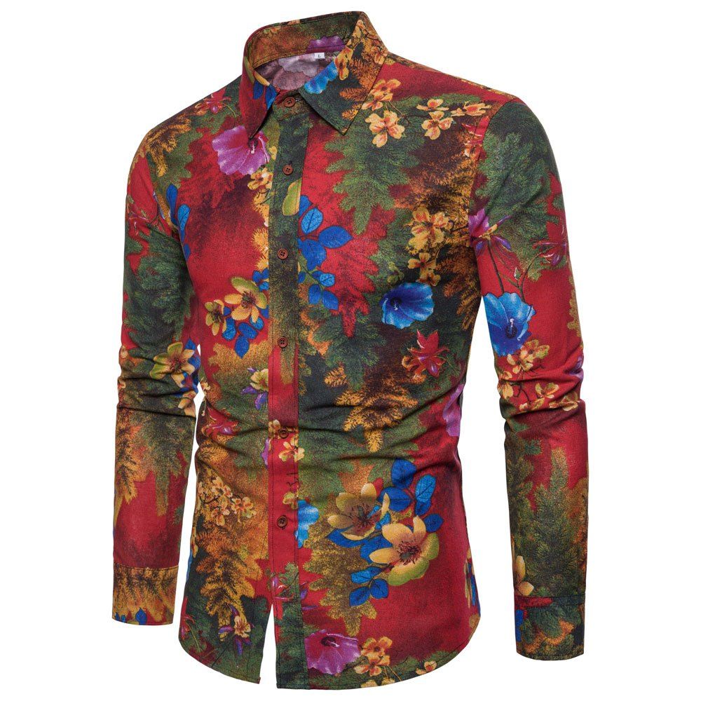 

Men's Print Slim Fashion Party Collar Floral Long Sleeve T-shirt, Multi-p