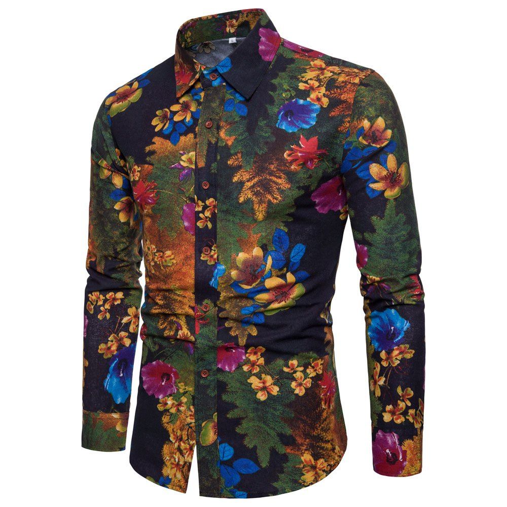 

Men's Print Slim Fashion Party Collar Floral Long Sleeve T-shirt, Multi-q