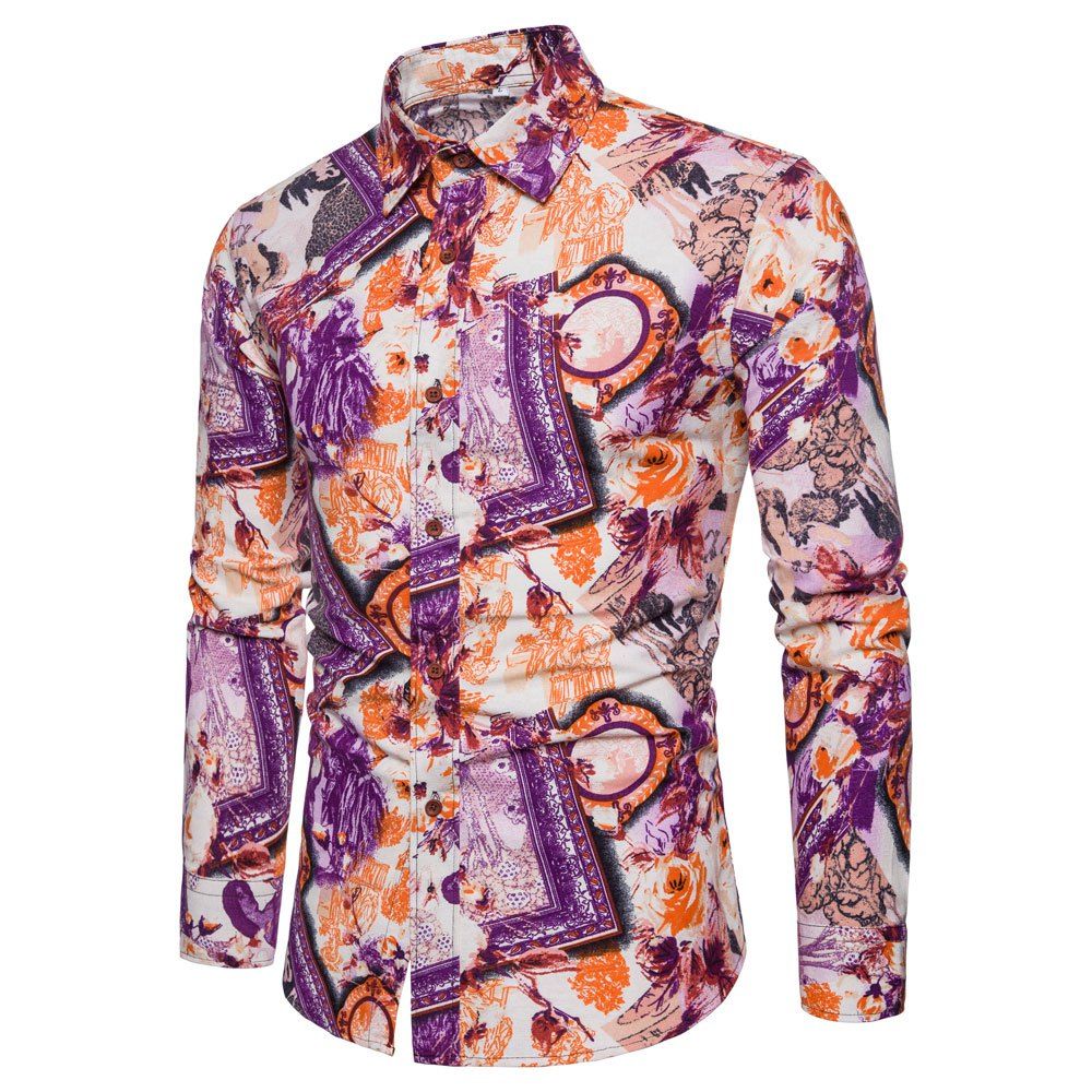

Men's Print Slim Fashion Party Collar Floral Long Sleeve T-shirt, Multi-u