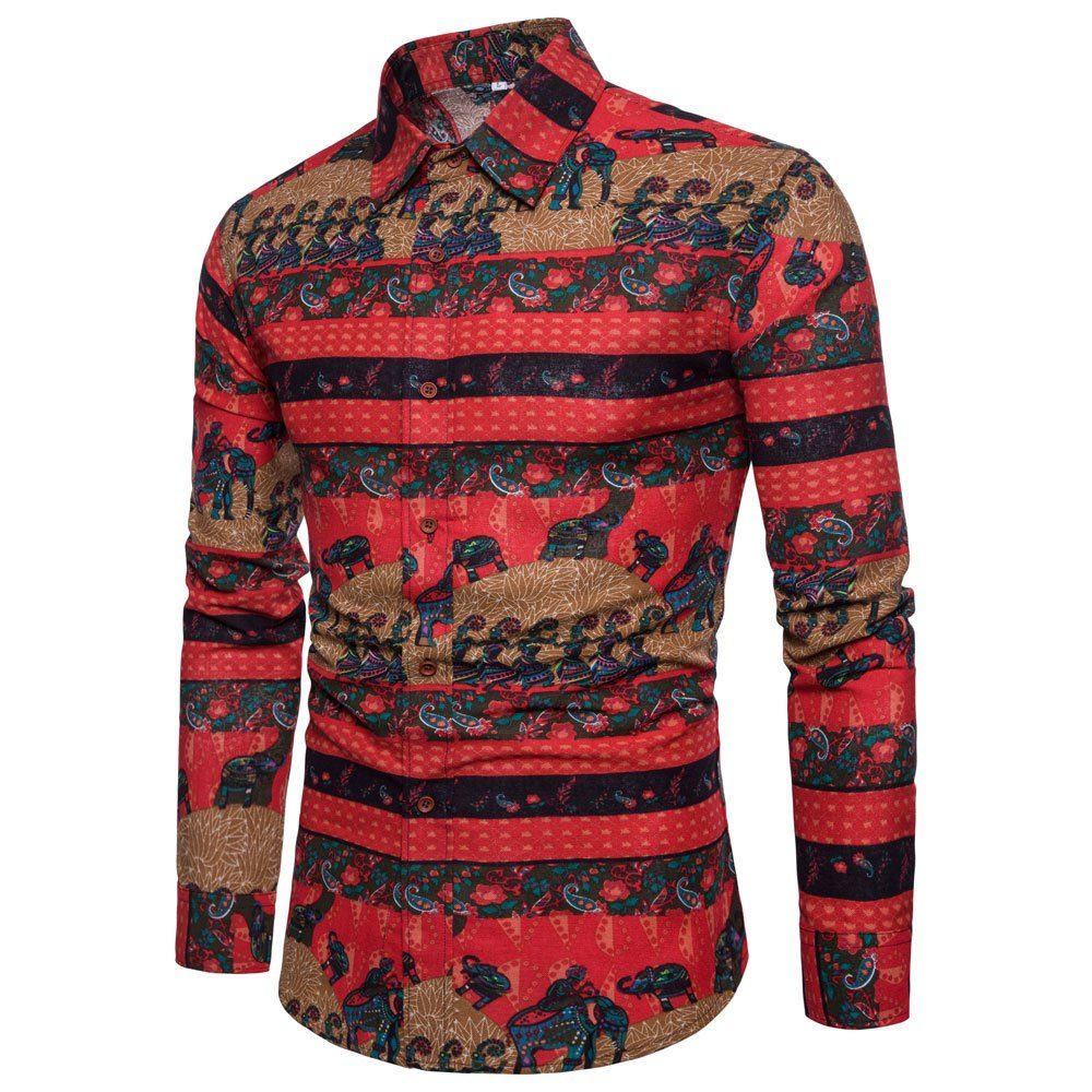 

Men's Print Slim Fashion Party Collar Floral Long Sleeve T-shirt, Multi-w