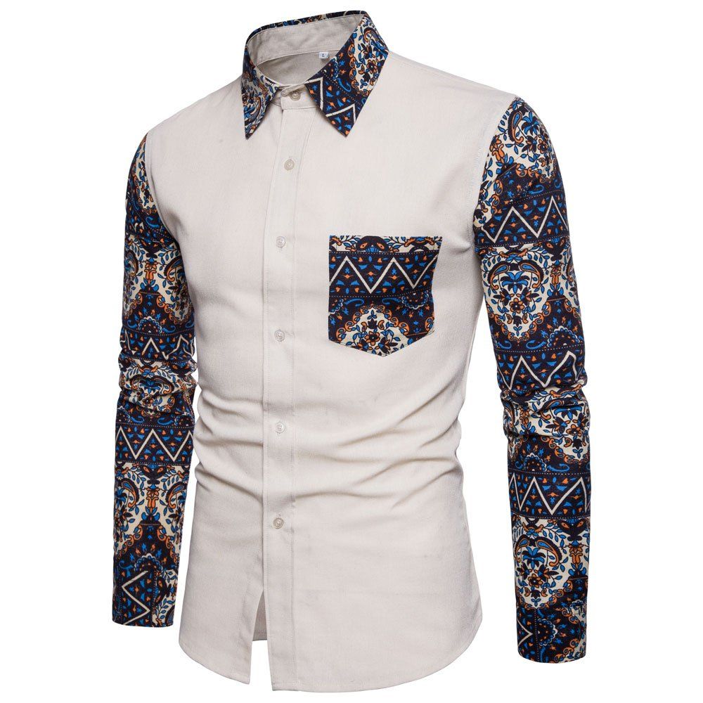 

Men's Print Slim Fashion Party Collar Floral Long Sleeve T-shirt, Multi-y