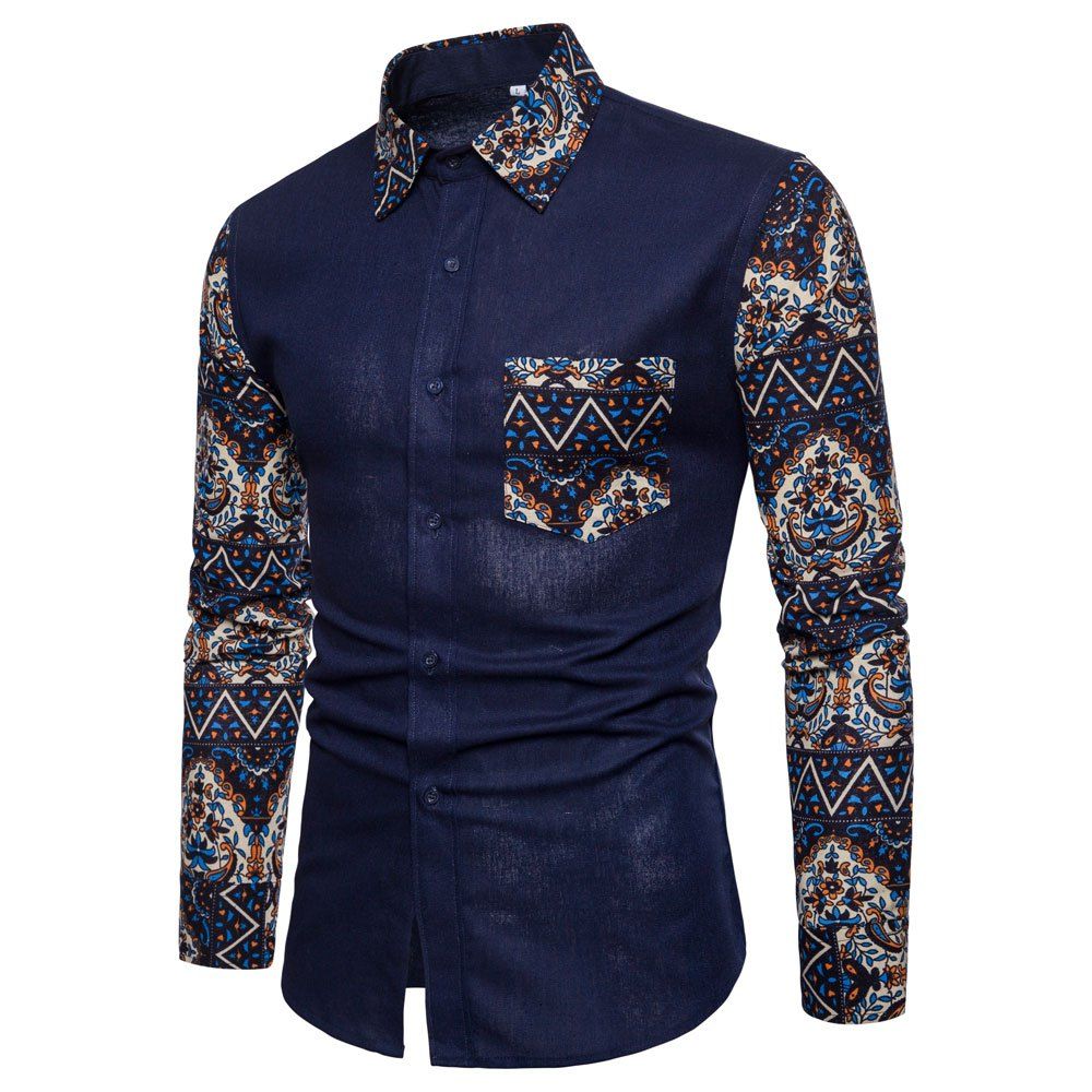 

Men's Print Slim Fashion Party Collar Floral Long Sleeve T-shirt, Multi-z