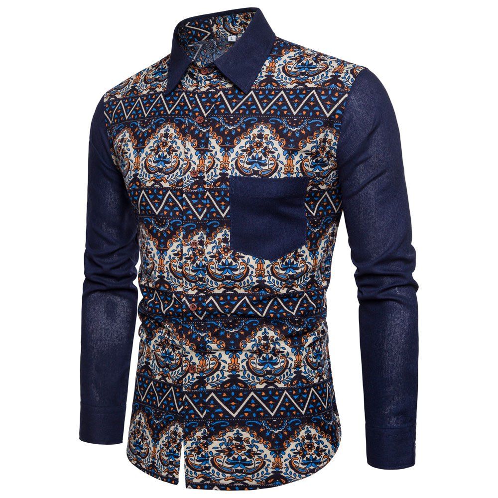 

Men's Print Slim Fashion Party Collar Floral Long Sleeve T-shirt, Multi-j