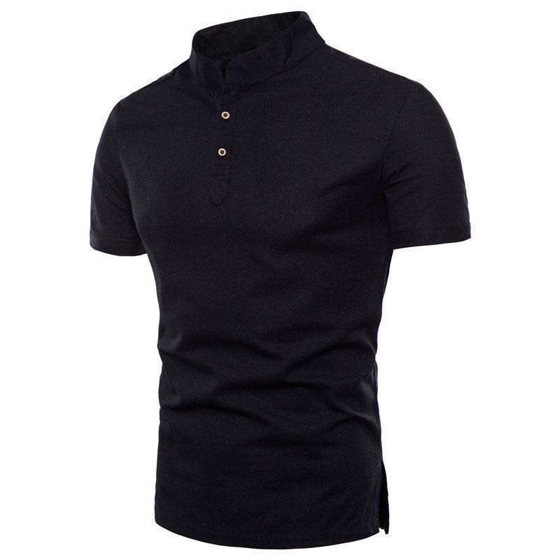 

Short-sleeved Solid Color Cotton Linen Men's T-shirt, Black