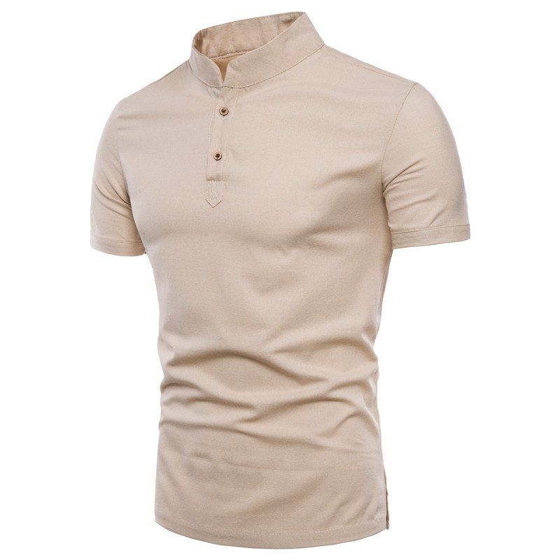 

Short-sleeved Solid Color Cotton Linen Men's T-shirt, Blanched almond