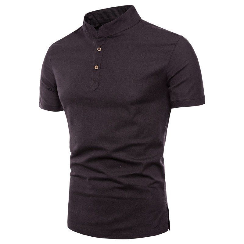

Short-sleeved Solid Color Cotton Linen Men's T-shirt, Gray wolf