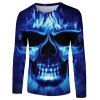 Élégant nouveau T-shirt à manches longues bleu impression Skull 3D hommes - Bleu XL