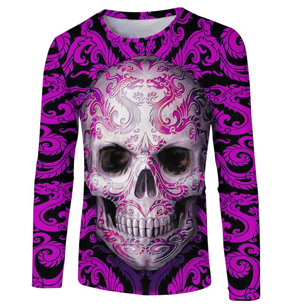 

Fashion Spring and Autumn New 3D Purple Skull Print Men's Long-Sleeve T-shirt