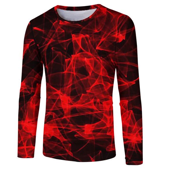Mode T-shirt à manches longues de la mode Printemps et Automne rouge soie 3D impression hommes - Rouge Amour 3XL