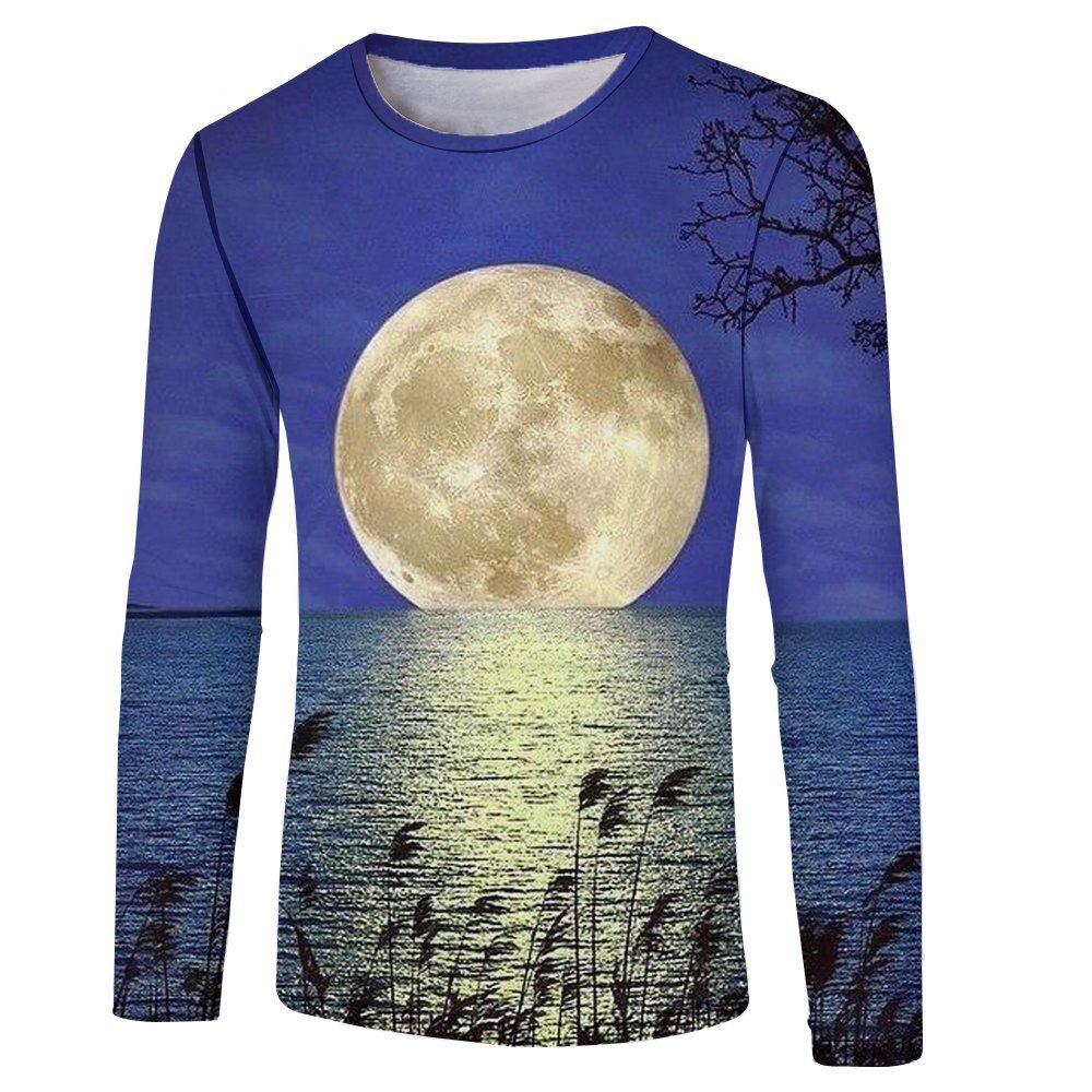 

New Moon 3D Printing Men's Long Sleeve T-shirt, Sky blue