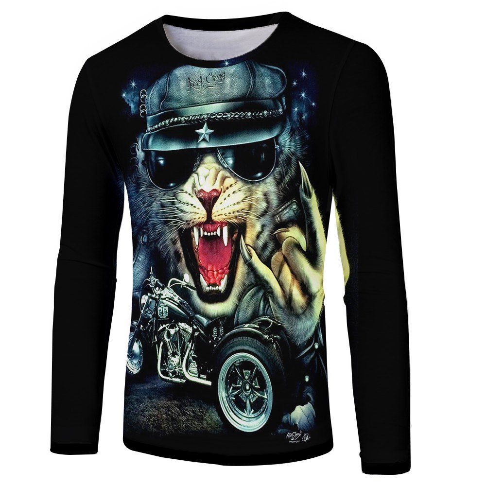

Fashion Spring and Autumn Eye Cat 3D Print Men's Long Sleeve T-shirt, Black