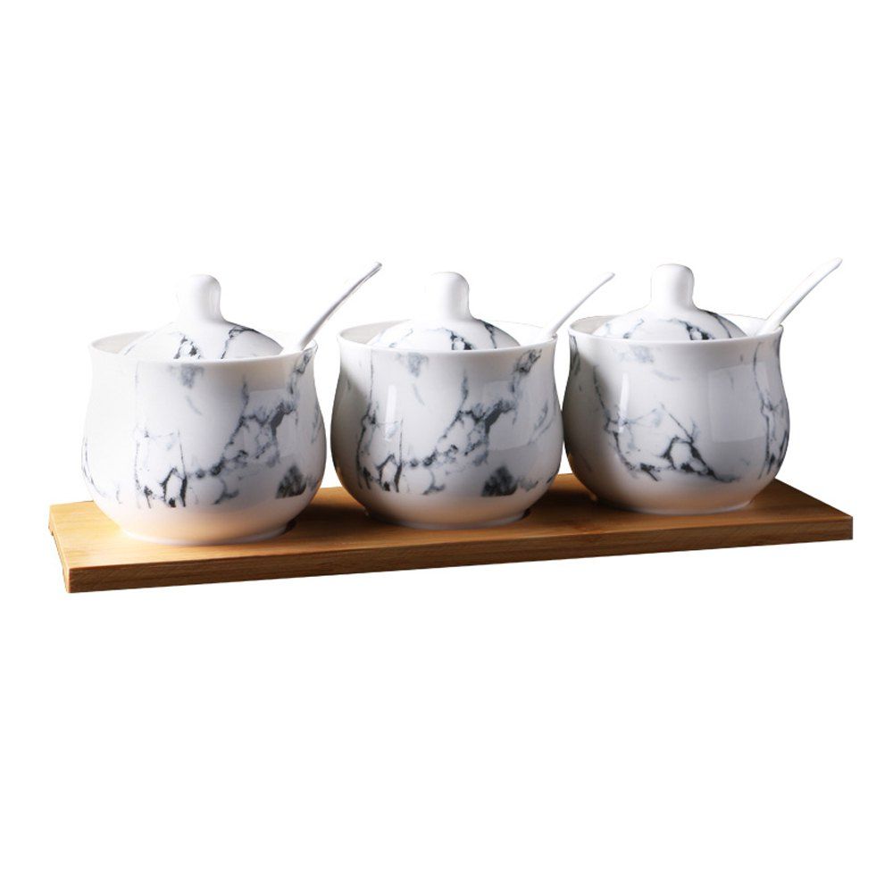 

7PC Delicate Modern Marble Pattern Ceramic Seasoning Pot, Platinum