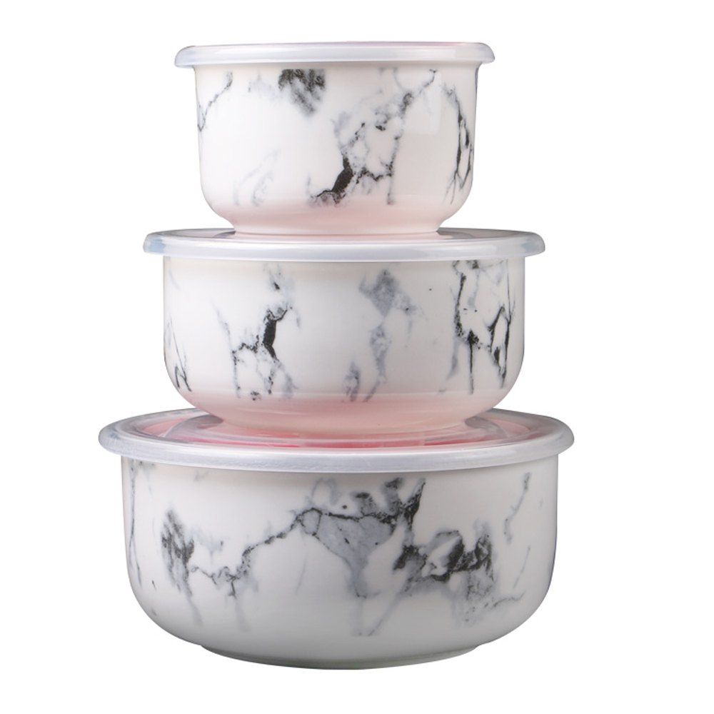 

3PCS Creative Marbling Ceramic Convenient Lunch Bowls, Platinum