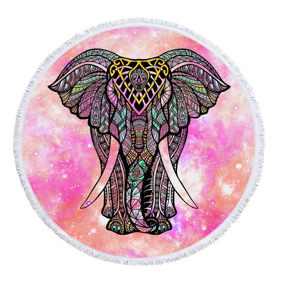 Serviette de Plage d'Eléphant Rouge Etoilée avec Pompon en Microfibre - multicolor A 150CM