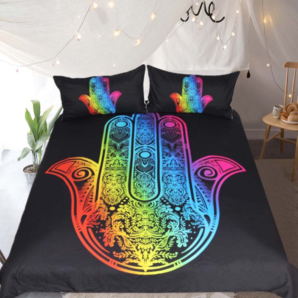 

Colorful Hamsa Hand Printed Duvet Cover Set 3pcs, Multi