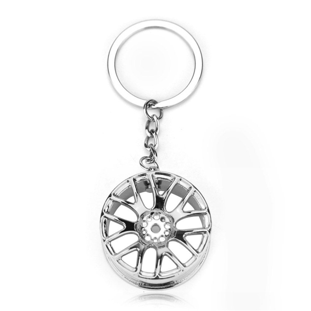 

Creative Wheel Hub Metal Car Key Buckle Car Pendant, Silver