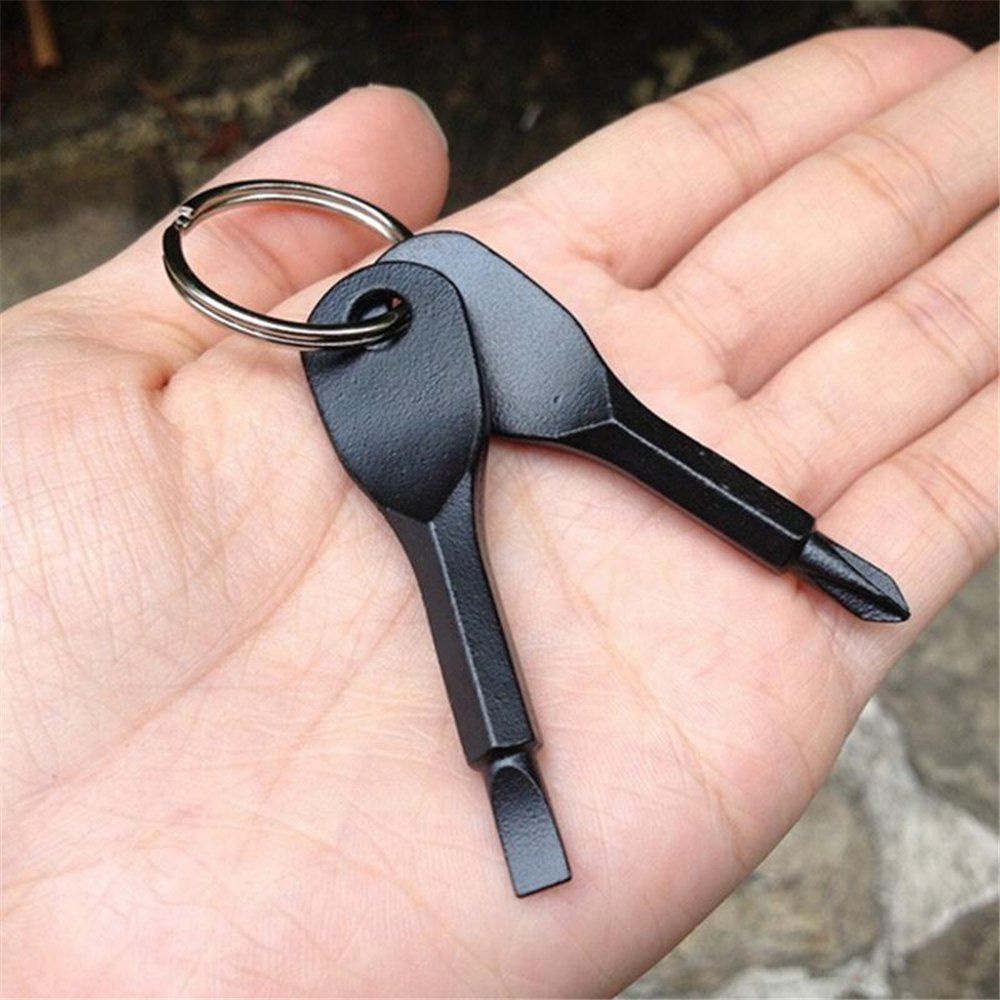 

Portable Stainless Steel Chain Screwdriver Flat Head Key Ring, Black