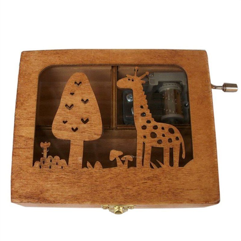 

Wooden Animal Pattern Hand Cranked Jewelry Music Box, Wood