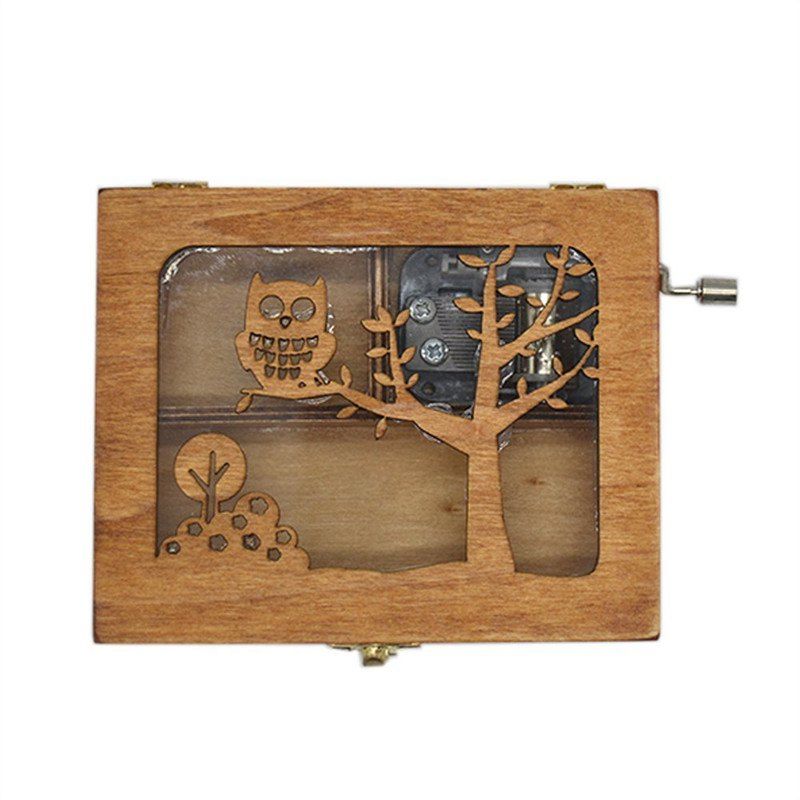 

Wooden Animal Pattern Hand Cranked Jewelry Music Box, School bus yellow