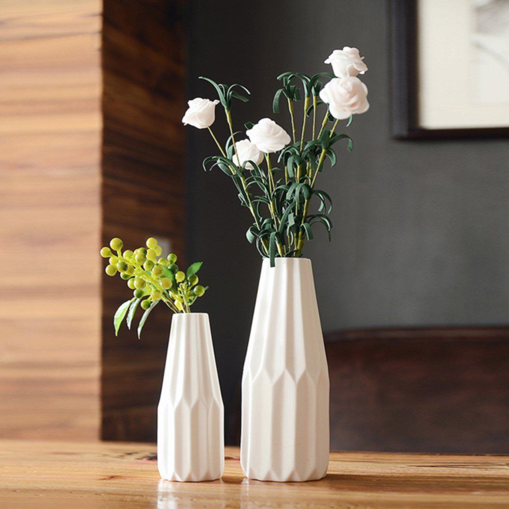 

Modern Home Simplified Tabletop Ceramic Vase With Fresh Flower Arrangement, Milk white