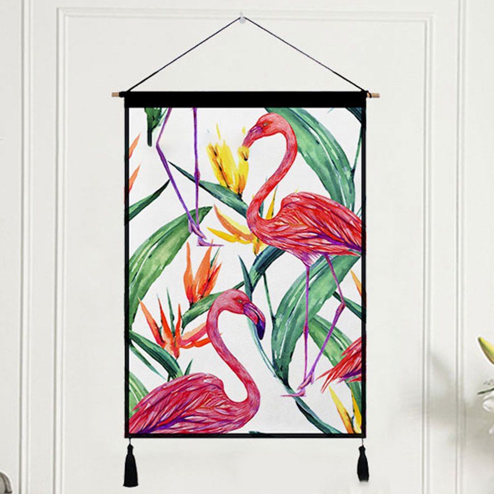 

Flamingo Mural Tapestry Plant Hanging Cloth Background Walling Decor, Forest green