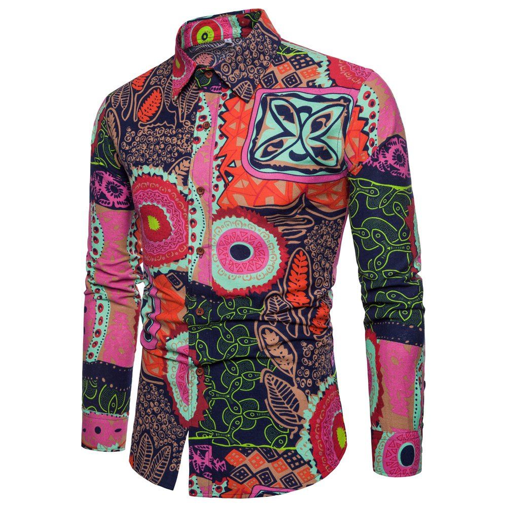 

Men's Ethnic Style Men'S Long Sleeve Shirt, Multi-d