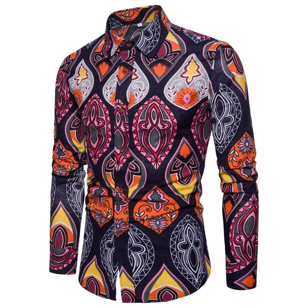 

Men's Ethnic Style Men'S Long Sleeve Shirt, Multi-g