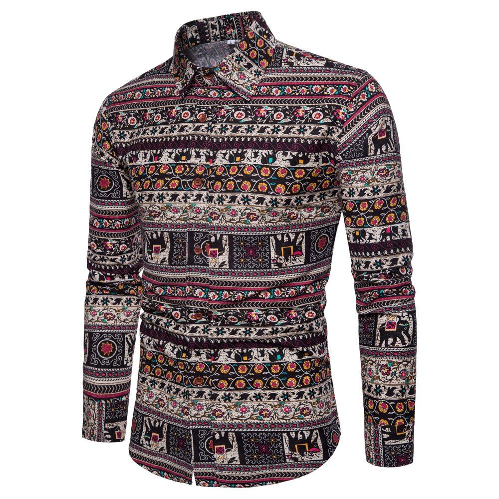 

Men's Ethnic Style Men'S Long Sleeve Shirt, Multi-i